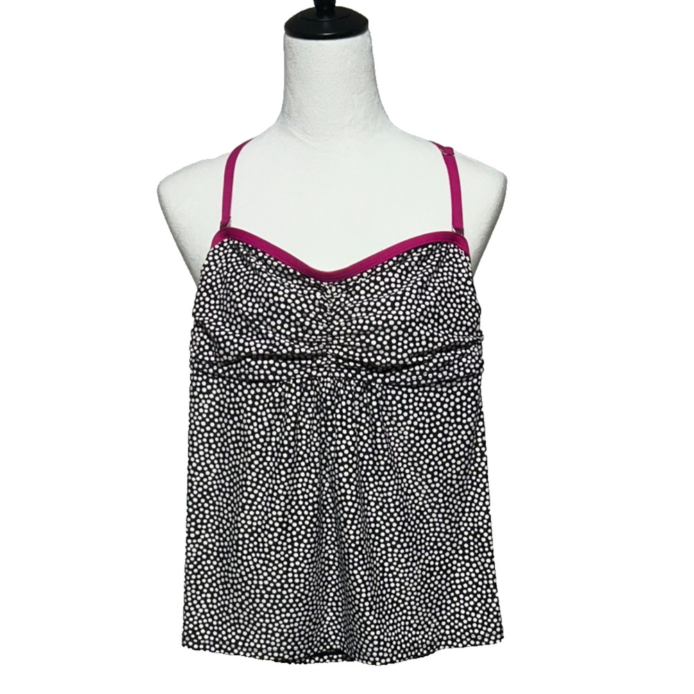 Beach House Babydoll Tankini Swim Top 6 Black White Pink Polka Dots Adjustable